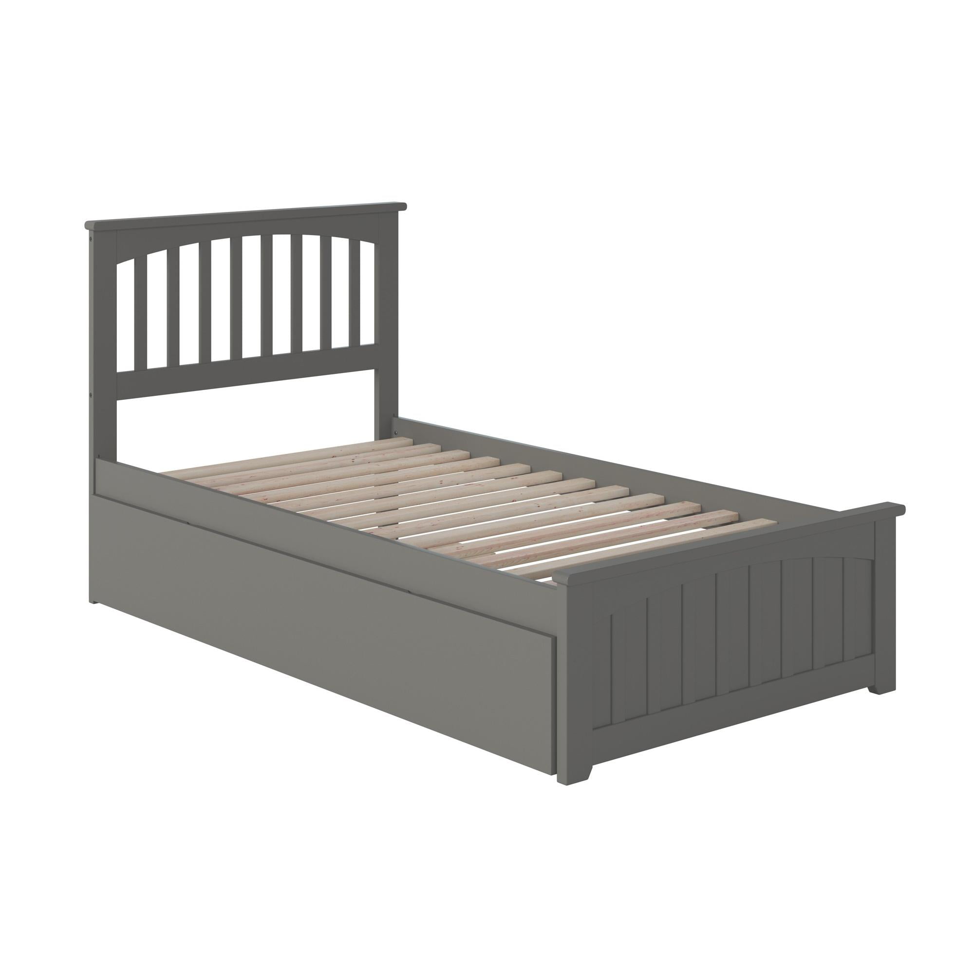 Atlantic AR8726019 Mission Twin Platform Bed with Matching Foot Board with Twin Urban Trundle Bed - Grey