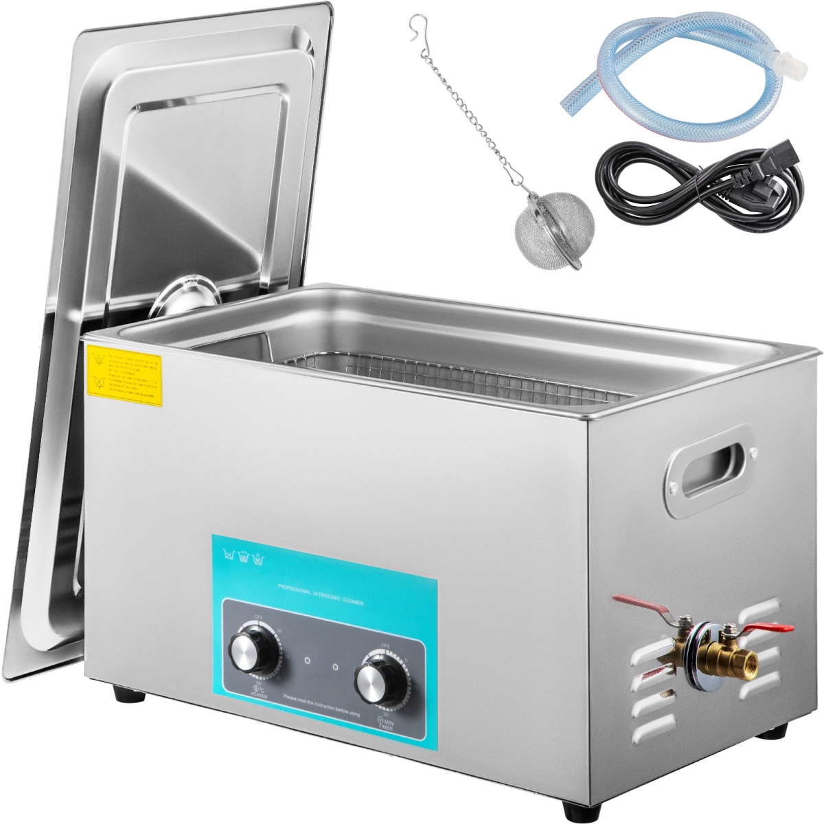 VEVOR QXJ22LXNSCSB00001V1 22l Ultrasonic Cleaner with Heater Timer Dentures 20-80 deg C Water Drain