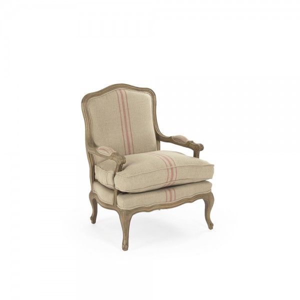 Zentique B008 E272 A034 Red Stripe 25 x 40 x 21.5 in. Louis Arm Chair&#44; Khaki Linen & Red Stripe