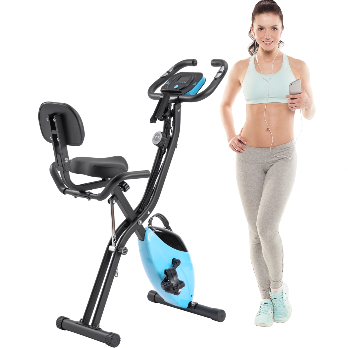 DIRECT WICKER UBS-MS187237AAM Folding Exercise Bike&#44; Fitness Upright and Recumbent X-Bike with 16-Level Adjustable Resistance&#44; Arm Ban