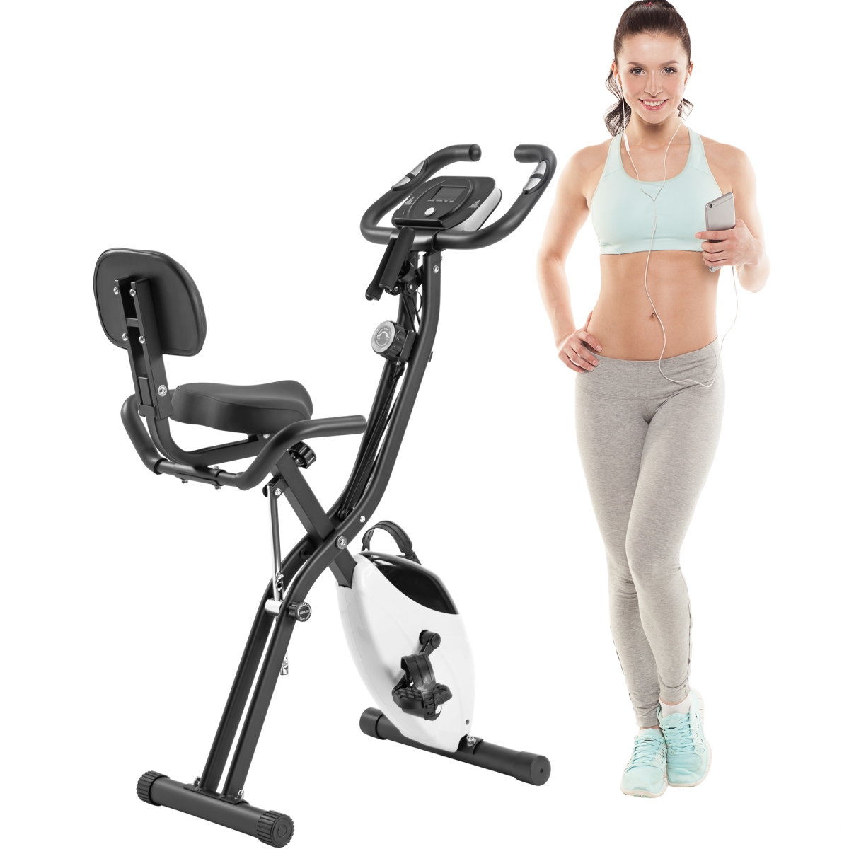 DIRECT WICKER UBS-MS187237AAA Folding Exercise Bike&#44; Fitness Upright and Recumbent X-Bike with 16-Level Adjustable Resistance&#44; Arm Ban