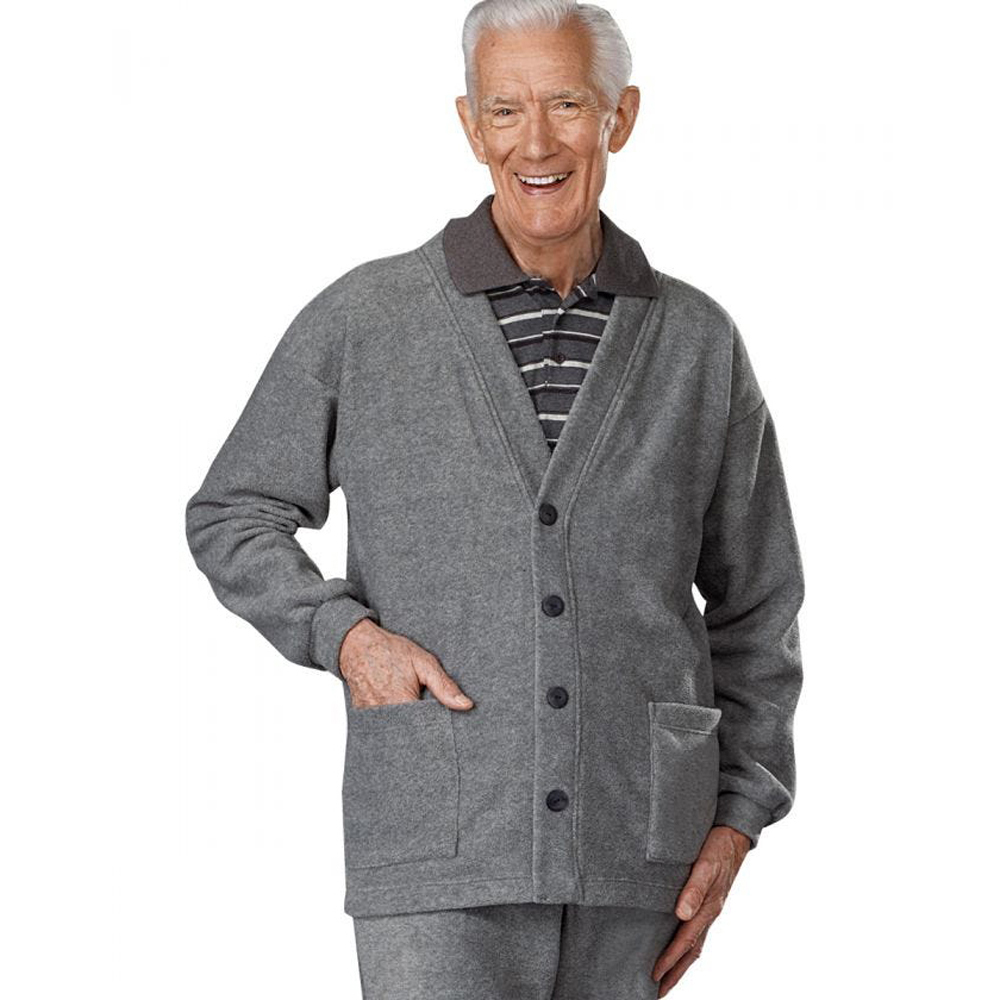 Silverts Adaptive Silverts-SV50070-SV18-M Mens Adaptive Soft Fleece Cardigans&#44; Grey - Medium