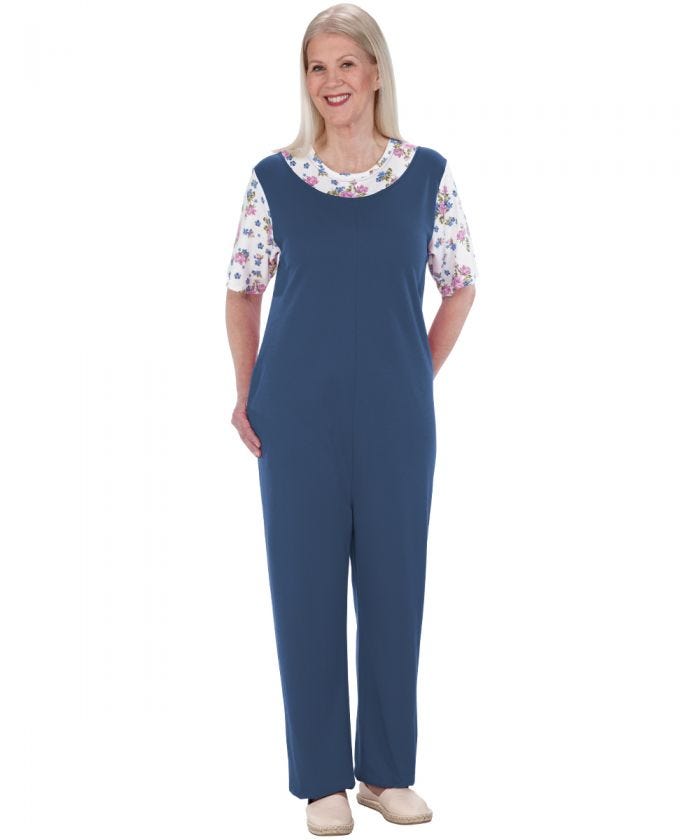 Silverts 233200303 Womens Adaptive Alzheimers Clothing Antistrip Sleepwear Suit Pajamas with Back Zipper&#44; Medium - Chambray