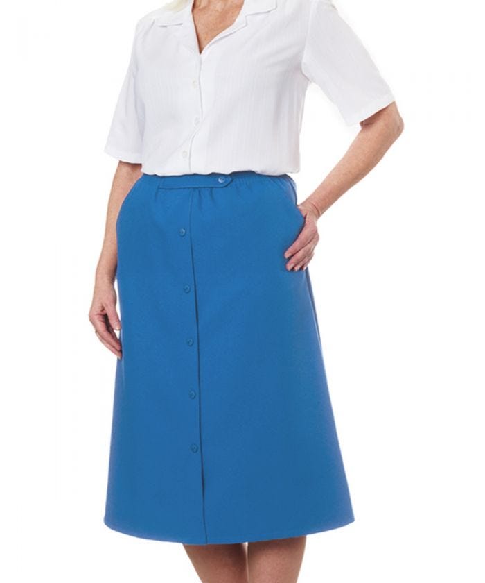 Silverts 131301607 Womens Conventional Elastic Waist Skirt with Pockets for Arthritis&#44; Size 16 - Cool Blue