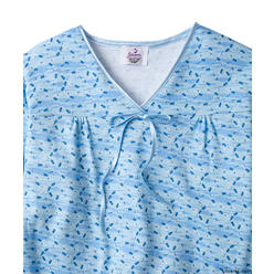 Silverts 260002302 Womens Hospital Gowns Soft Cotton Knit Adaptive Pattern - Open Back Snap Night Gown&#44; Blue Goldfish - Medium