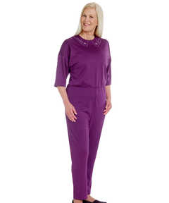 Silverts 233300205 Womens Adaptive Alzheimers Clothing Anti Strip Suit Jumpsuit - Plum&#44; Extra Large