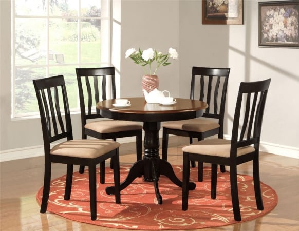 East West Furniture Anti5 Blk C 5 Piece Antique Round Kitchen 36 In East West Furniture Anti5 Blk C 5 Piece Antique Round Kitchen 36 In Table And 4 Chairs With Microfiber Upholstered Seat
