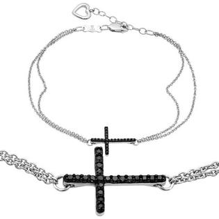 Amanda Sideways Black Diamond Cross Bracelet 0 05 Ct Diamonds In Amanda Sideways Black Diamond Cross Bracelet 0 05 Ct Diamonds In Sterling Silver
