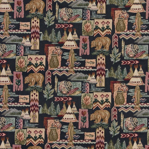 Designer Fabrics A015 54 In Wide Native American Tees Bears Designer Fabrics A015 54 In Wide Native American Tees Bears Fish Pottery Themed Tapestry Upholstery Fabric
