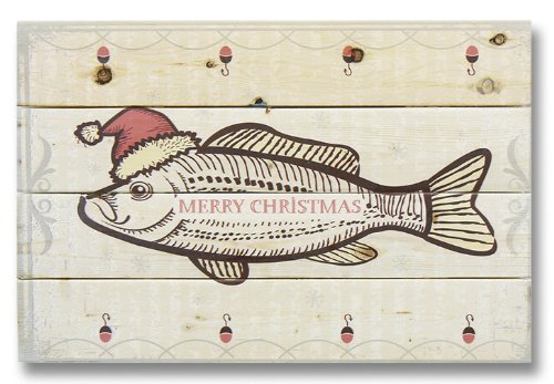 Wile E Wood Wmcf2017 20 X 14 Merry Christmas Fish Art