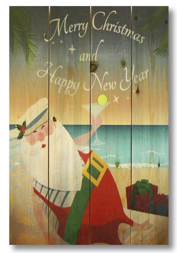Wile E Wood Wbms1420 14 X 20 Merry Christmas Beach Santa Art
