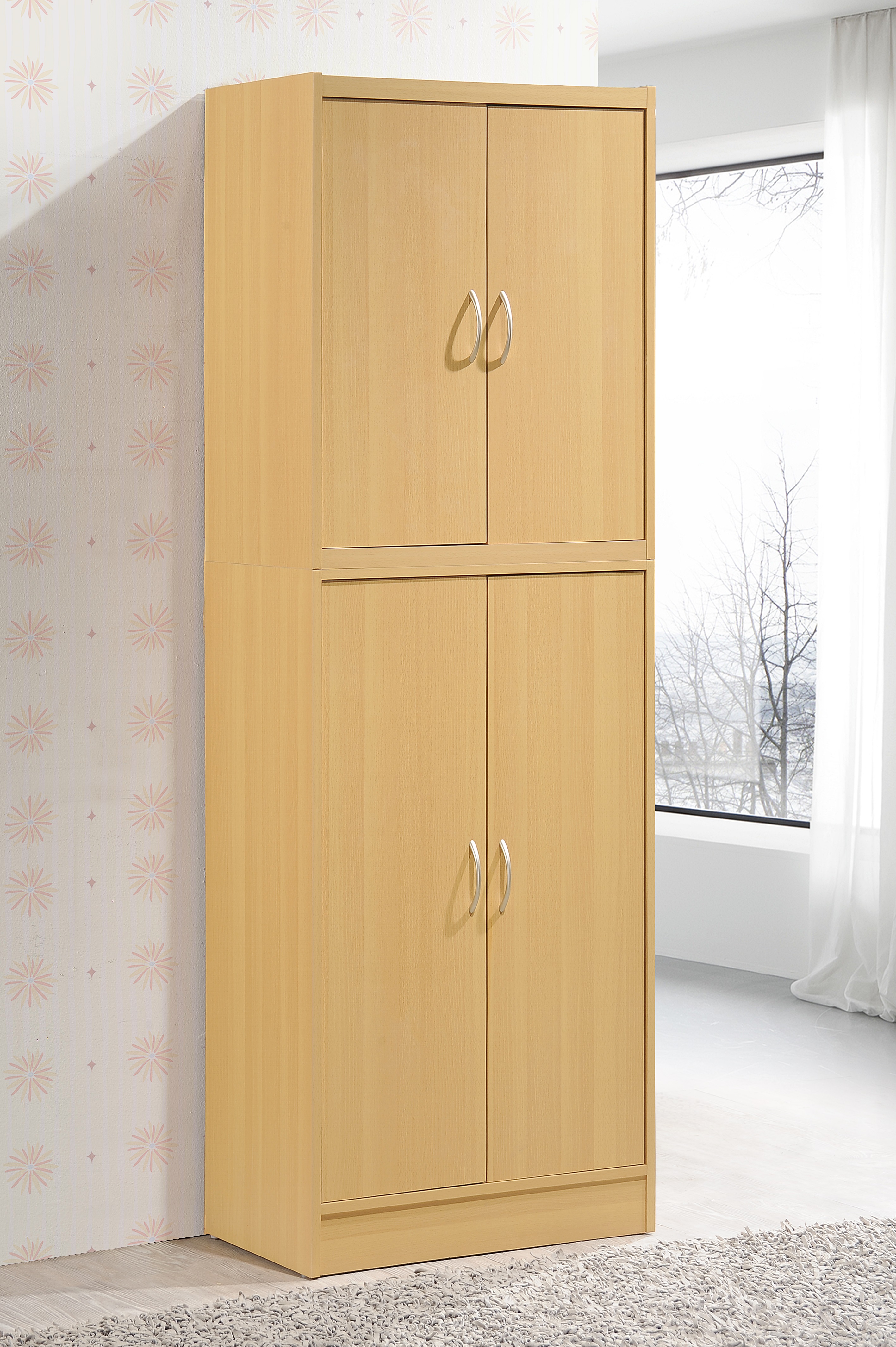 Hodedah Hi224 Beech 4 Door Pantry Cabinet