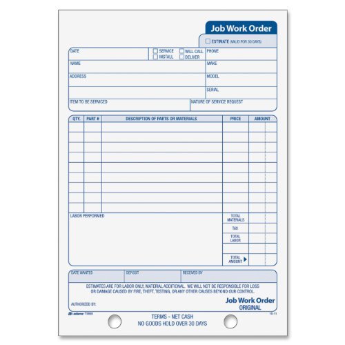 adams t5868 job work order book 3 part carbonless 33 st per bk