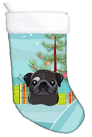 Caroline's Treasures BB1635CS Christmas Tree & Black Pug Christmas Stocking