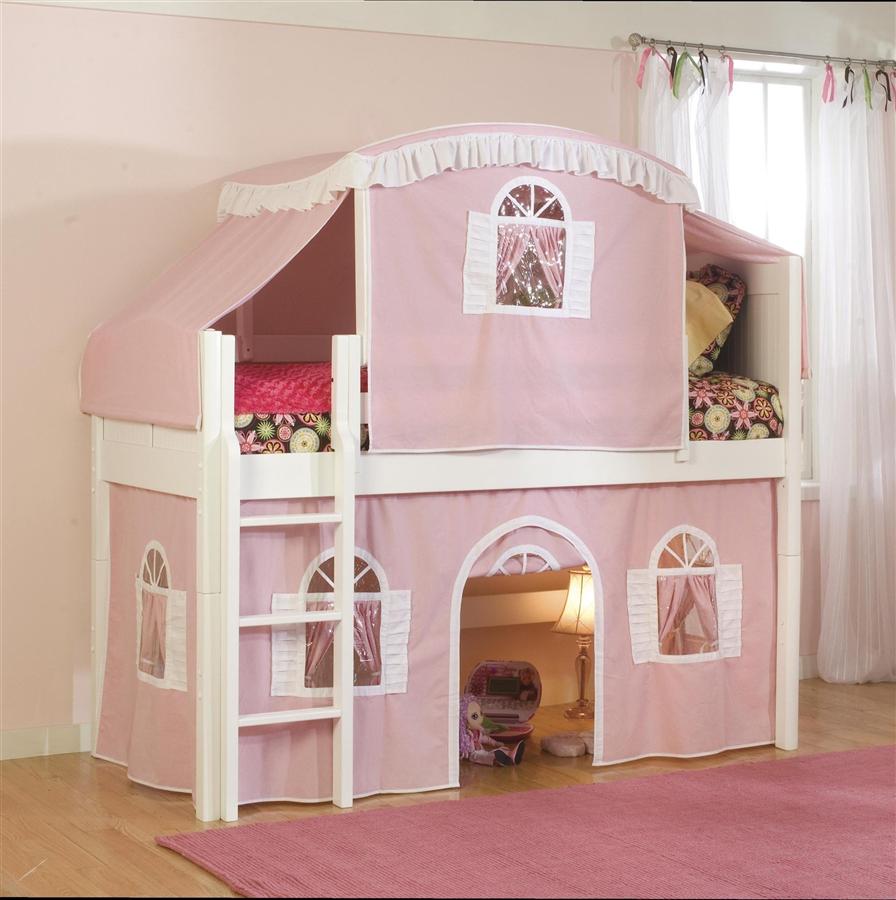 Bolton Furniture 9811500lt4pw Cottage Twin Low Loft Bed White With Bolton Furniture 9811500lt4pw Cottage Twin Low Loft Bed White With Pink Top Tent Bottom Curtain And Slide