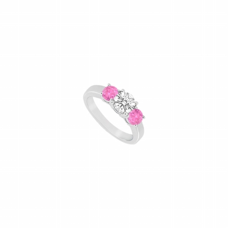 Fine Jewelry Vault UBUJS936AAGCZPS Three Stone Created Pink Sapphire & CZ Ring in 925 Sterling Silver - 0.75 CT TGW