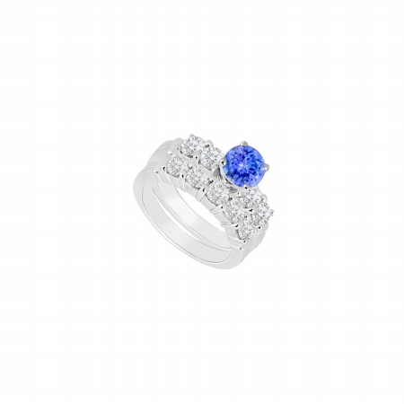 Fine Jewelry Vault UBUJS661ABAGCZTZ 925 Sterling Silver Created Tanzanite & CZ Engagement Ring With Wedding Band Set - 0.50 CT&#44; 4 Stones