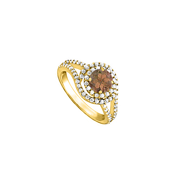 Fine Jewelry Vault UBNR84665AGVYCZSQ Smoky Quartz & CZ Swirl Engagement Ring - 1.50 CT TGW &#44; 74 Stones