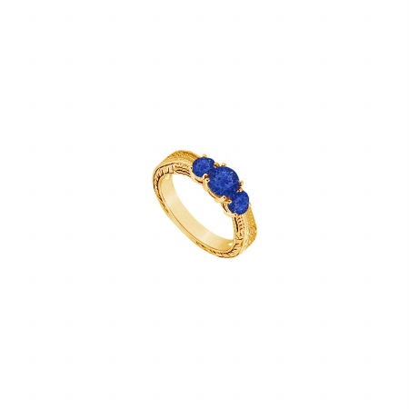 Fine Jewelry Vault UBUJ6464Y14S Created Sapphire Three Stone Ring&#44; 14K Yellow Gold - 0.33 CT TGW
