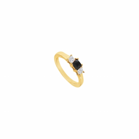 Fine Jewelry Vault UBJ913Y14150BDD 14K Yellow Gold Princess Prong Set&#44; Black & White Diamond Three Stone Ring - 1.50 CT