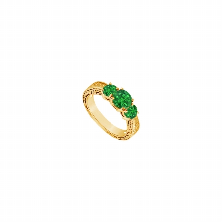 Fine Jewelry Vault UBJ6473Y14E-101RS9 Emerald Three Stone Ring 14K Yellow Gold&#44; 0.75 CT - Size 9