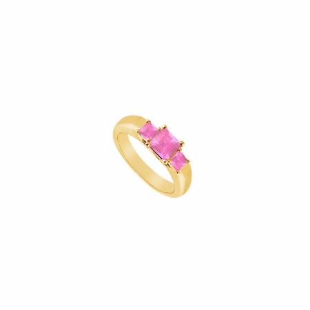 Fine Jewelry Vault UBJ546Y14PS-101RS7 Three Stone Pink Sapphire Ring 14K Yellow Gold&#44; 0.33 CT - Size 7