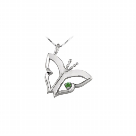 Fine Jewelry Vault UBUPDS83895W14E Butterfly Pendant Necklace With Created Emerald in 14K White Gold - 0.15 CT TGW