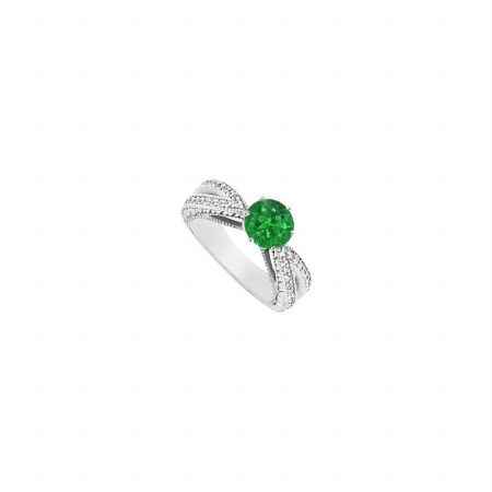 Fine Jewelry Vault UBJ7428W14DE-101RS10 Emerald & Diamond Engagement Ring 14K White Gold&#44; 1.50 CT - Size 10