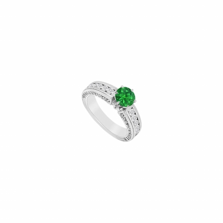 Fine Jewelry Vault UBJS1259AW14DE-101RS8.5 Emerald & Diamond Engagement Ring 14K White Gold&#44; 1.75 CT - Size 8.5