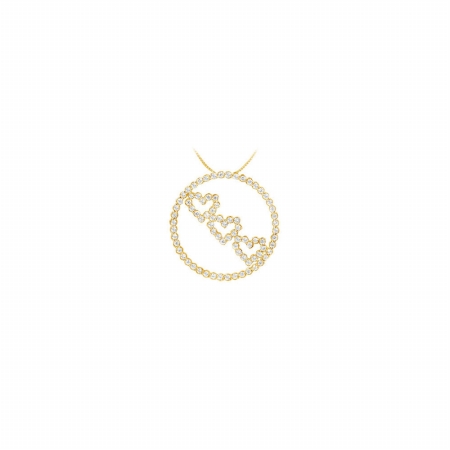 Fine Jewelry Vault UBPD1514Y14CZ CZ Circle & Heart Pendant&#44; 14K Yellow Gold - 1.25 CT CZs&#44; 98 Stones