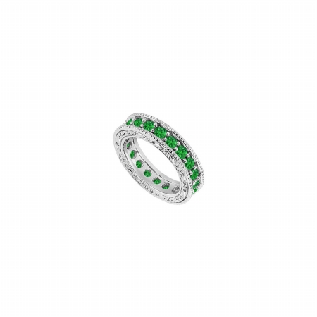 Fine Jewelry Vault UBW338W14E-110RS5 Emerald Wedding Band 14K White Gold&#44; 1.50 CT - Size 5