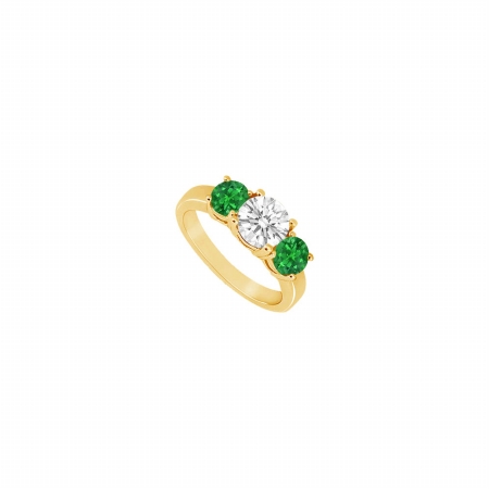 Fine Jewelry Vault UBJS943AY14DE-101RS5.5 Three Stone Emerald & Diamond Ring 14K Yellow Gold&#44; 1.50 CT - Size 5.5