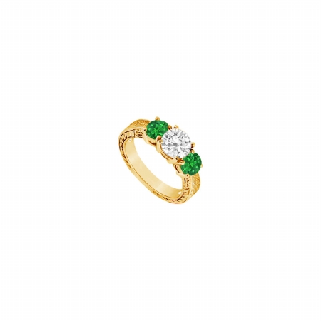 Fine Jewelry Vault UBJ6480Y14DE-101RS9 Three Stone Emerald & Diamond Ring 14K Yellow Gold&#44; 1.25 CT - Size 9
