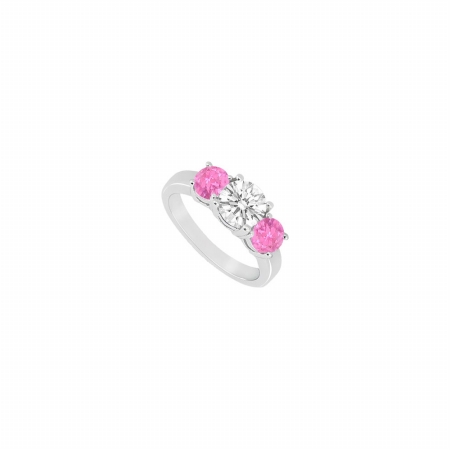 Fine Jewelry Vault UBUJS943AAGCZPS Created Pink Sapphire & CZ Three Stone Ring&#44; 925 Sterling Silver - 1.50 CT TGW