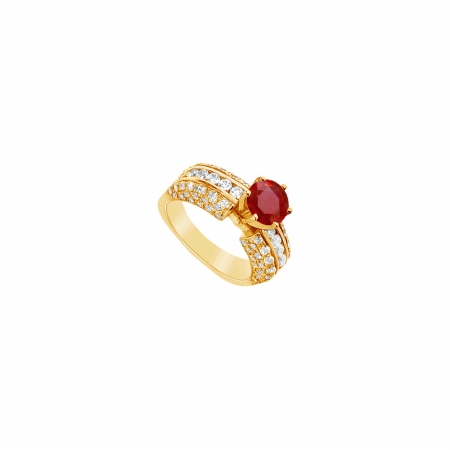 Fine Jewelry Vault UBUJ2777Y14CZR Created Ruby & CZ Engagement Ring&#44; 14K Yellow Gold - 3.25 CT TGW &#44; 14 Stones