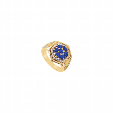 Fine Jewelry Vault UBJ5033Y14DS-101RS5.5 Sapphire & Diamond Flower Ring 14K Yellow Gold&#44; 1.50 CT - Size 5.5
