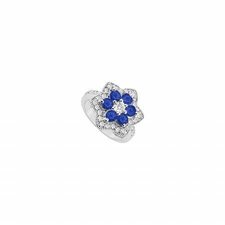Fine Jewelry Vault UBJ5062W14DS-101RS10 Diamond & Sapphire Ring 14K White Gold&#44; 1.50 CT - Size 10