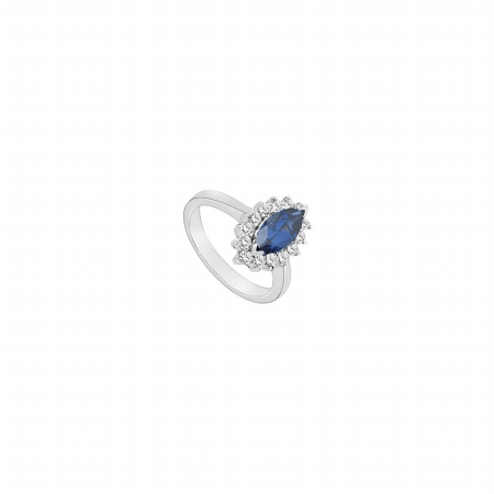 Fine Jewelry Vault UBUK147105W10CZS-118RS5.5 Created Sapphire & Cubic Zirconia Ring 10K White Gold&#44; 1.50 CT - Size 5.5