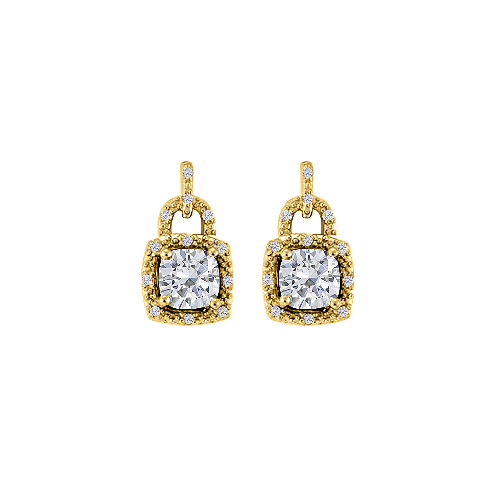 Fine Jewelry Vault UBNER40841Y14CZ 2.25 CT Square Cubic Zirconia Yellow Gold Stud Earrings