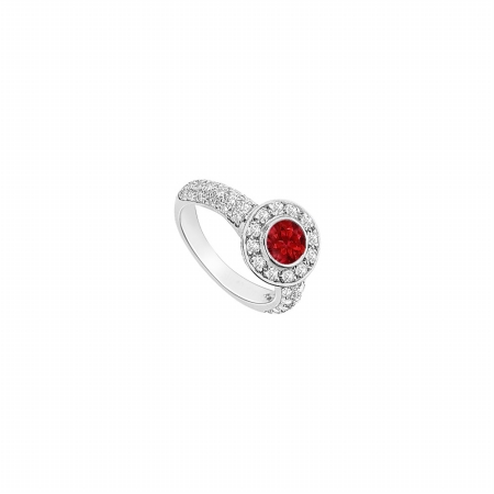 Fine Jewelry Vault UBJ2984W14DR-110RS6.5 Ruby & Diamond Halo Engagement Ring 14K White Gold&#44; 2.25 CT - Size 6.5
