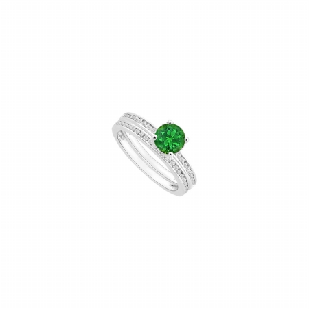 Fine Jewelry Vault UBUJS3046ABW14CZE Created Emerald & CZ Engagement Ring With Wedding Band Set&#44; 14K White Gold - 0.75 CT&#44; 23 Stones