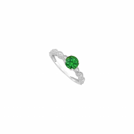 Fine Jewelry Vault UBJS3030AW14DE-110RS7 Emerald & Diamond Engagement Ring 14K White Gold&#44; 0.40 CT - Size 7