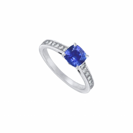 Fine Jewelry Vault UBUS6777S Diffuse Sapphire & Diamond Engagement Ring in 14K White Gold - 1.25 CT TGW &#44; 12 Stones