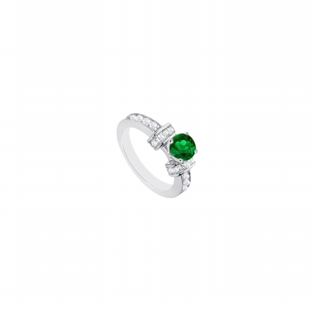 Fine Jewelry Vault UBJ6201W14DE Diamond & Natural Emerald Engagement Ring in 14K White Gold With 1.60 CT&#44; 22 Stones