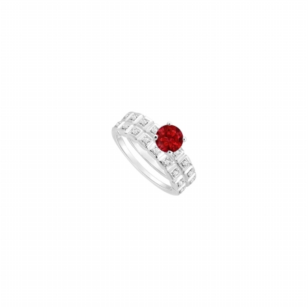Fine Jewelry Vault UBJS3047ABW14DR-110RS8 Ruby & Diamond Engagement Ring with Wedding Band Set 14K White Gold&#44; 0.50 CT - Size 8