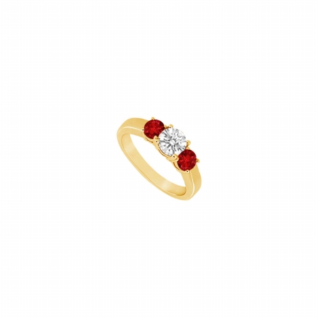 Fine Jewelry Vault UBJS932AY14DR-101RS7.5 Three Stone Ruby & Diamond Ring 14K Yellow Gold&#44; 0.33 CT - Size 7.5