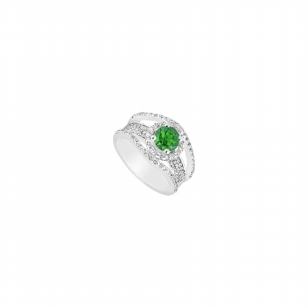 Fine Jewelry Vault UBJ8178W14DE-101RS8 Emerald & Diamond Engagement Ring 14K White Gold&#44; 1.25 CT - Size 8