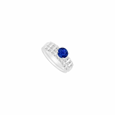 Fine Jewelry Vault UBJS3072ABW14DS-110 Sapphire & Diamond Engagement Ring With Wedding Band Set&#44; 14K White Gold - 0.65 CT TGW &#44; 12 Stones