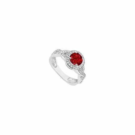 Fine Jewelry Vault UBJ8660W14DR-110 Ruby & Diamond Halo Engagement Ring in 14K White Gold - 1.40 CT TGW &#44; 74 Stones