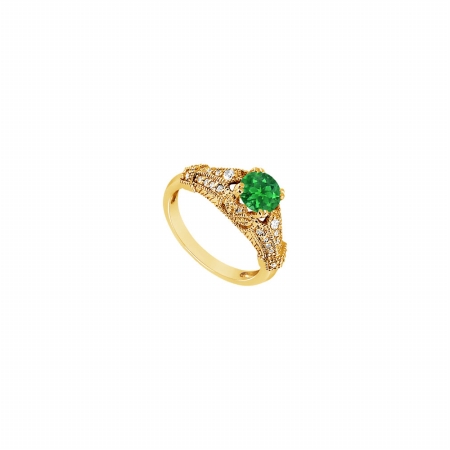 Fine Jewelry Vault UBJ8628Y14DE-101RS8 Emerald & Diamond Engagement Ring 14K Yellow Gold&#44; 0.75 CT - Size 8